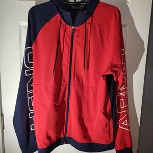 Under Armour Mens Baseline Full Zip Woven Jacket Large Loose Red/Blue